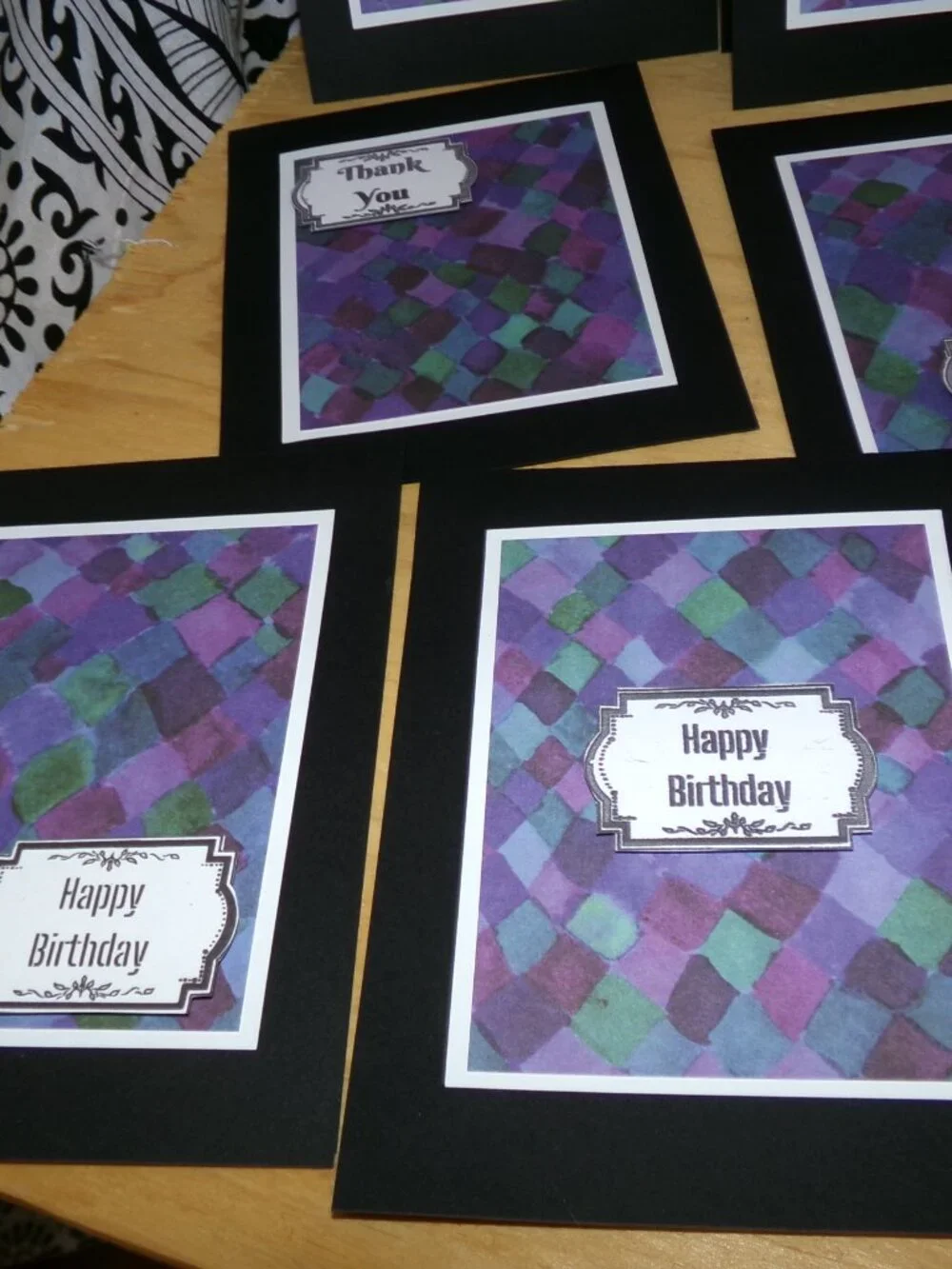 Set of 12 Black/Blue/Purple Notecards - Handmade
